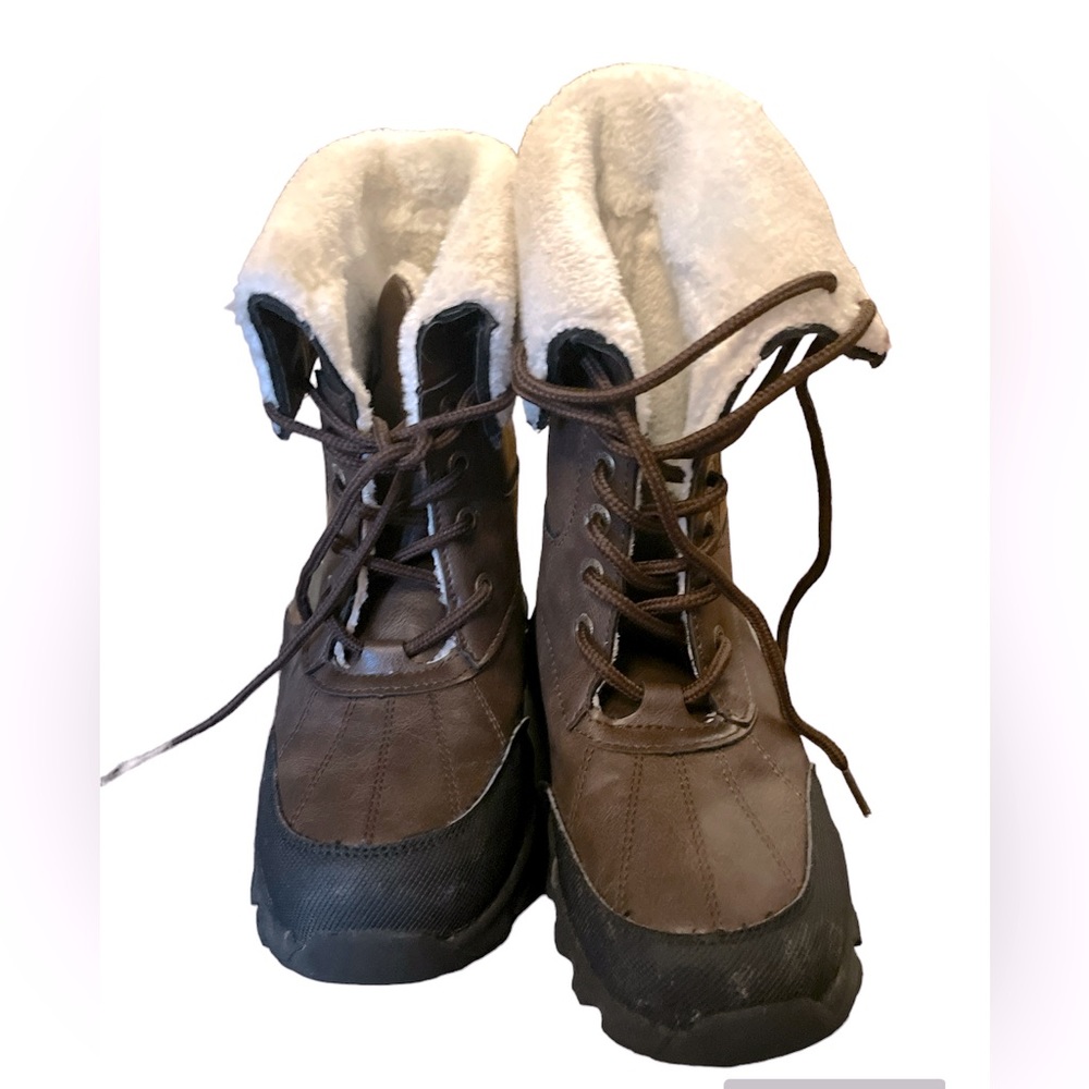 Nautica Chocolate-White Fur-Lined Kids Winter Boots (Sz 1)